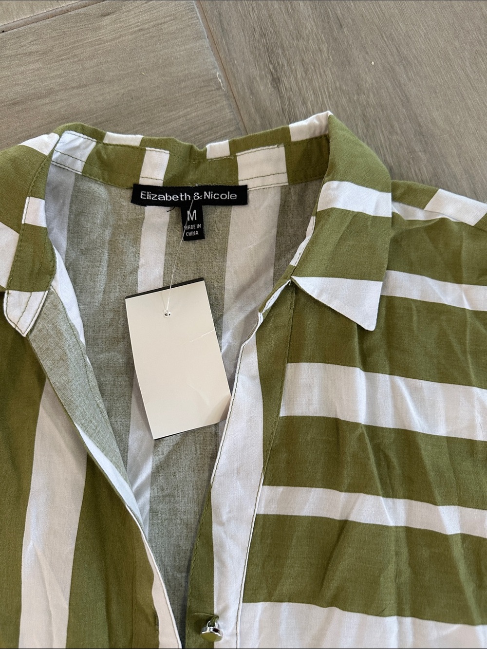 Olive Green and White Striped Women Button Shirt - Picture 3 of 5
